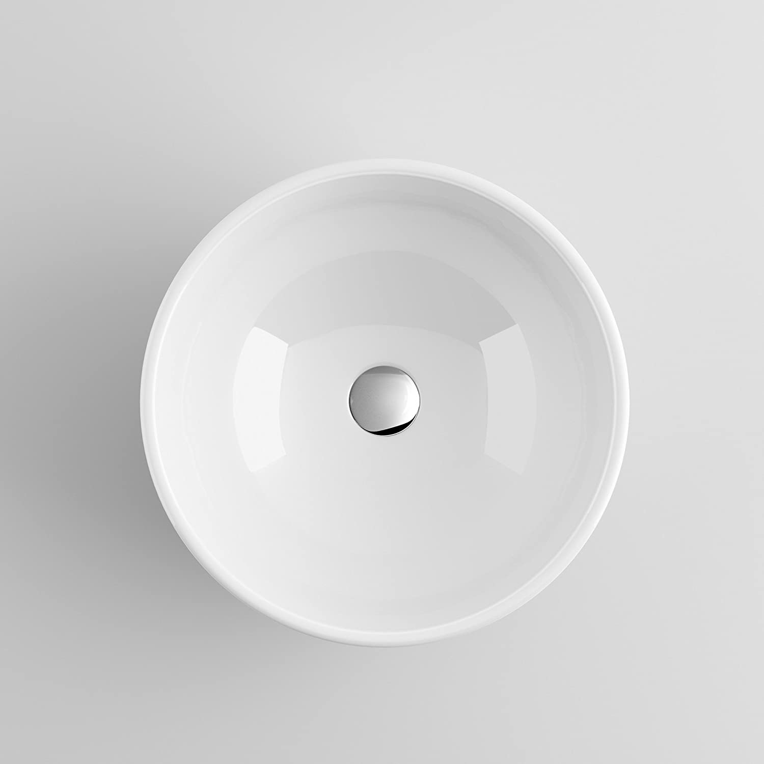 Modern Round Ceramic Cloakroom Countertop Basin - 415mm x 415mm - Gloss White