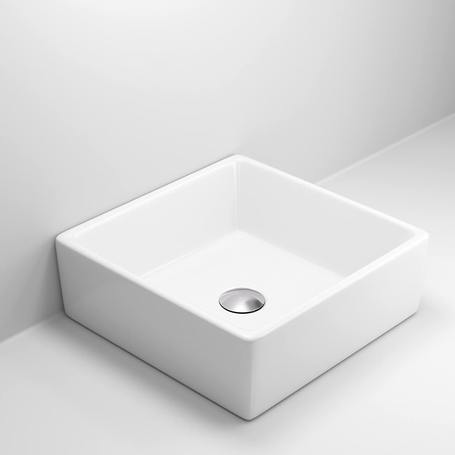 Modern Square Ceramic Cloakroom Countertop Basin - 380mm x 380mm - Gloss White