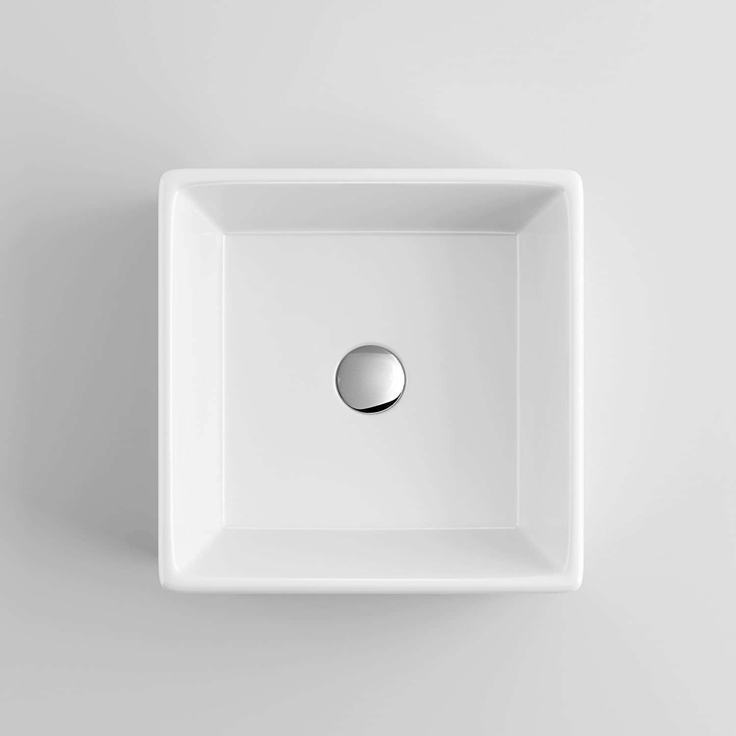 Modern Square Ceramic Cloakroom Countertop Basin - 380mm x 380mm - Gloss White