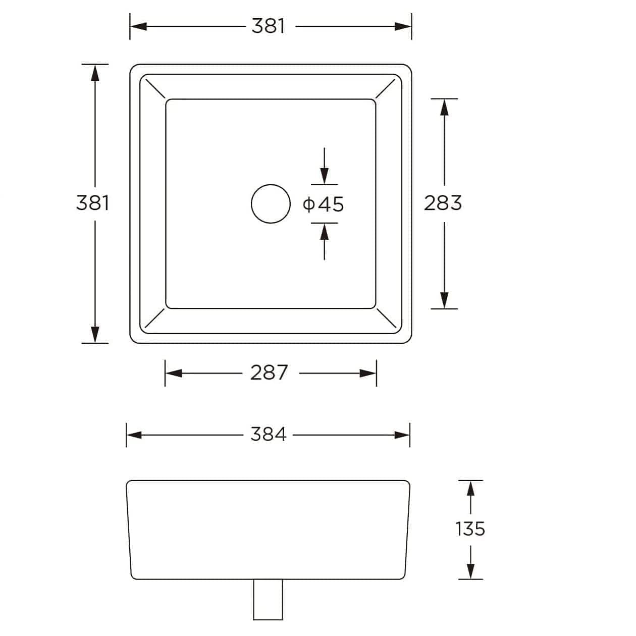 Modern Square Ceramic Cloakroom Countertop Basin - 380mm x 380mm - Gloss White
