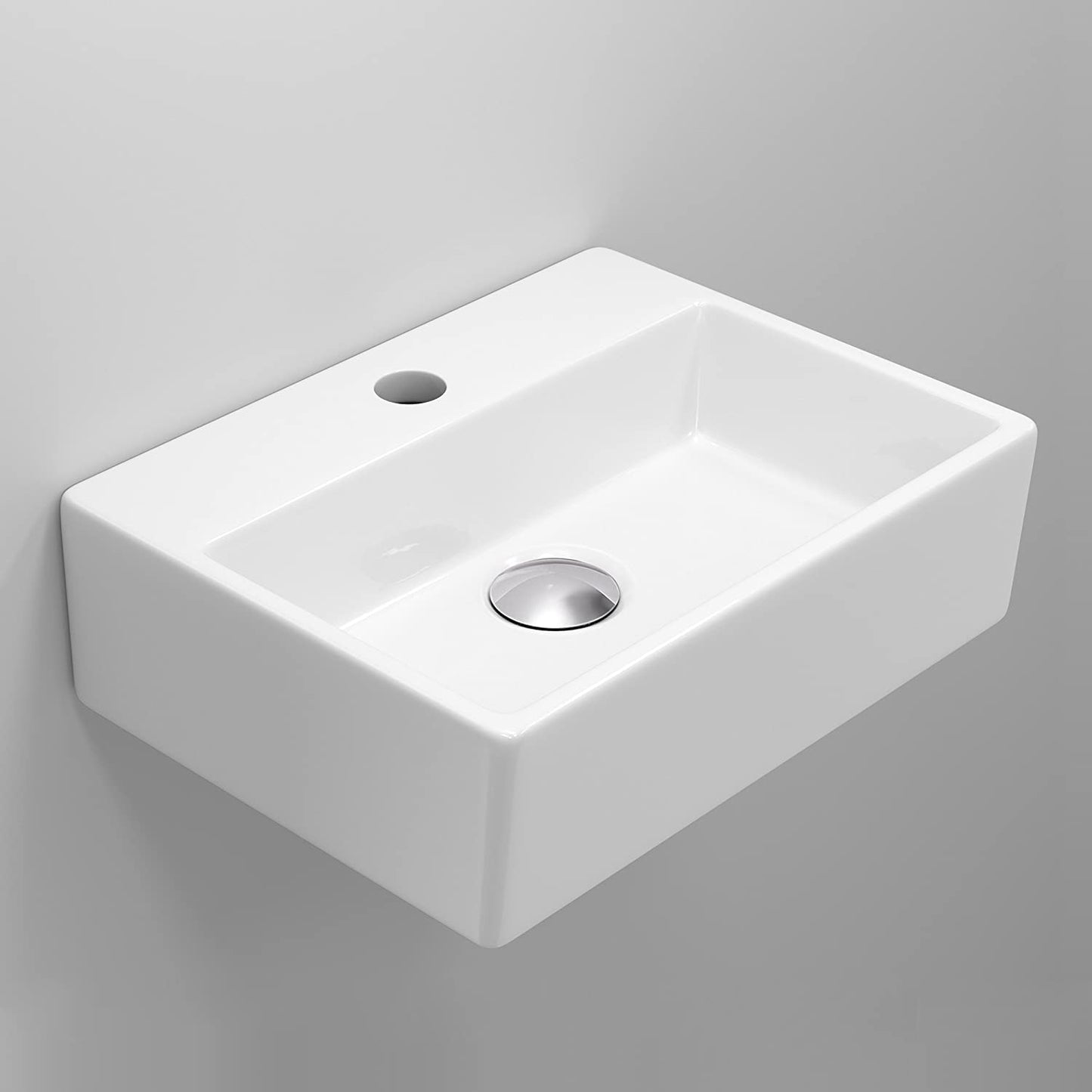 Modern Square Ceramic Cloakroom Wall Hung Basin - Gloss White