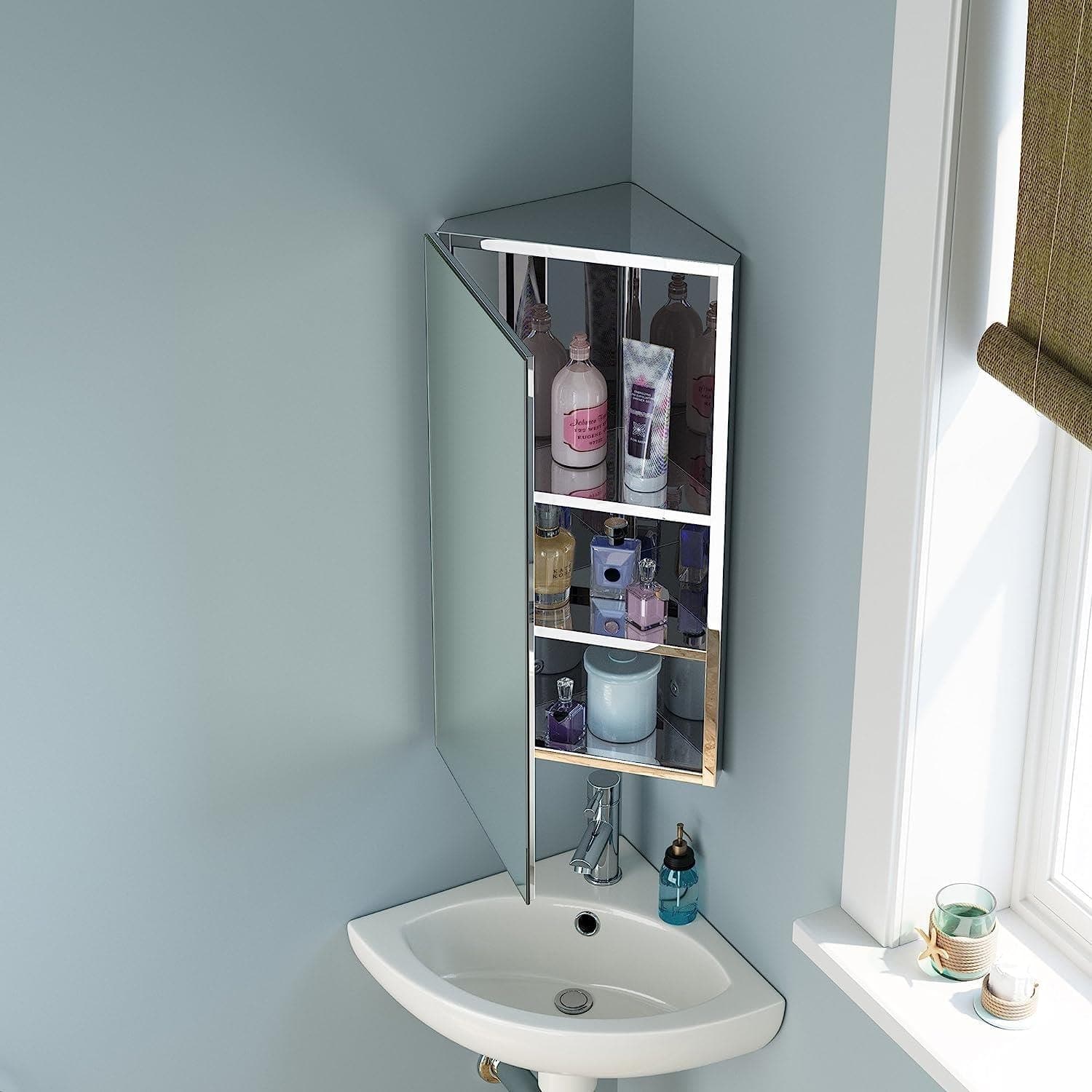 iBathUK Furniture > Mirrors iBathUK Bathroom Mirror Tall Corner Cabinet Storage Unit Stainless Steel Unit 300mm