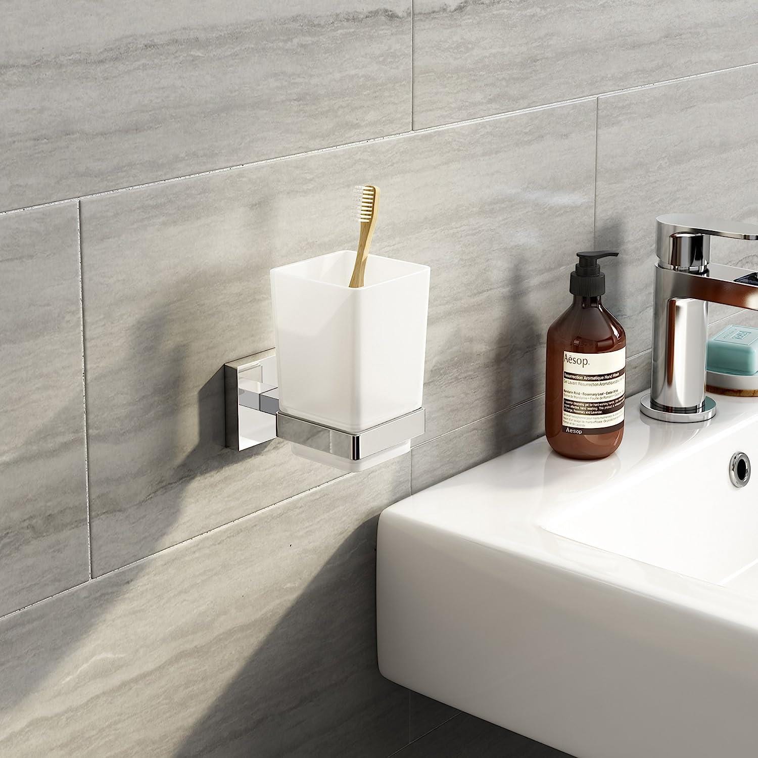 iBathUK Bathroom > Bathroom Accessories iBathUK Modern Toothbrush Holder Wall Mounted Tumbler Square