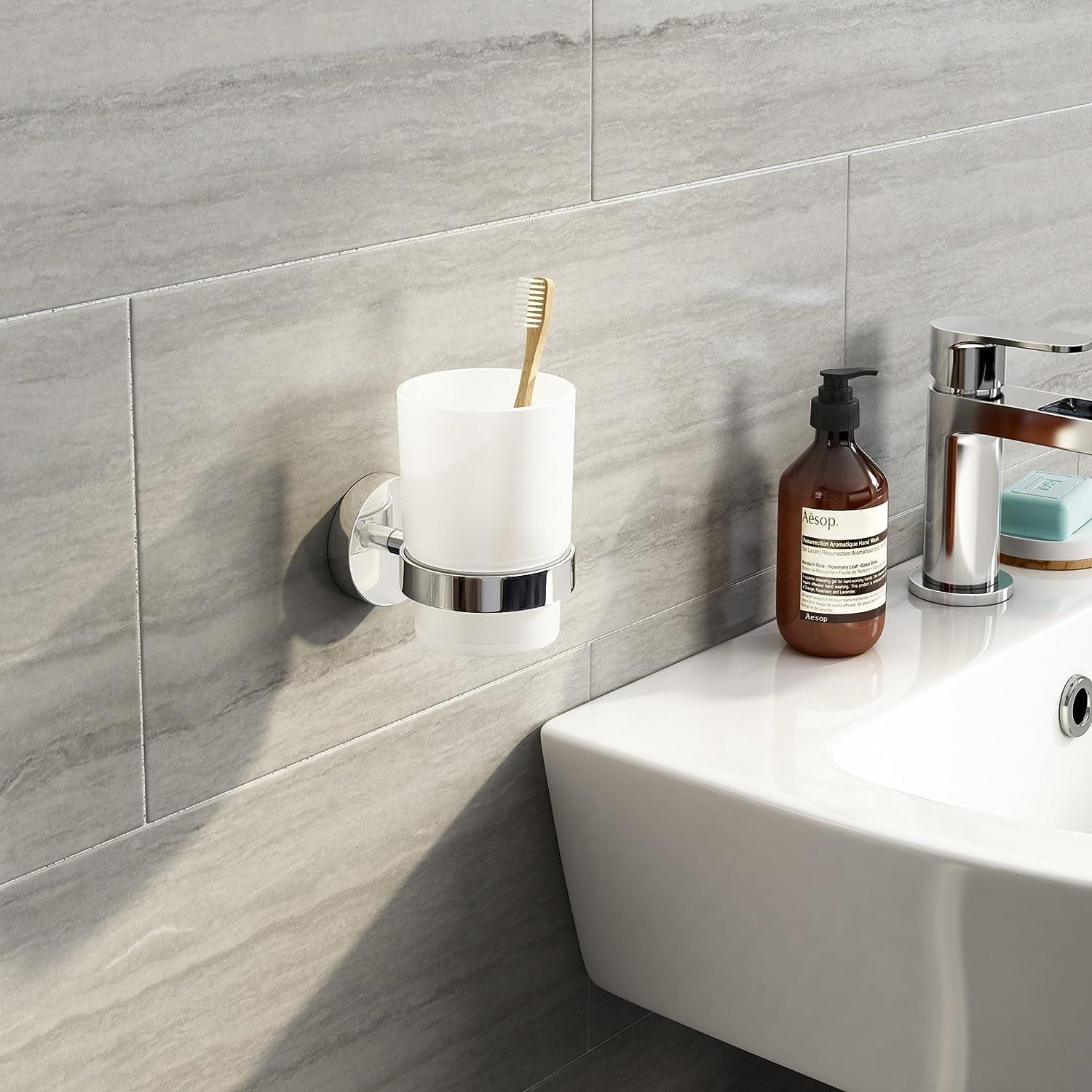 iBathUK Bathroom > Bathroom Accessories iBathUK Toothbrush Holder Wall Mounted Tumbler Chrome
