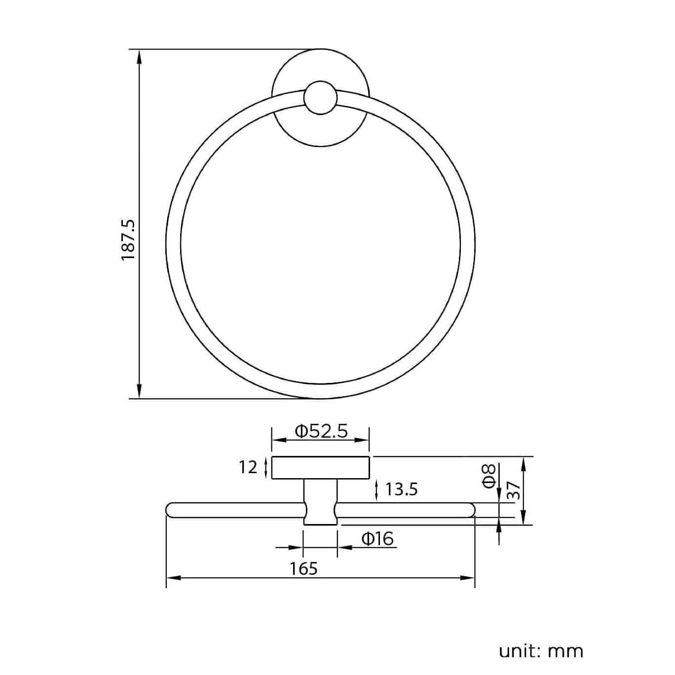 Modern Wall Mounted Round Towel Ring Holder - Chrome