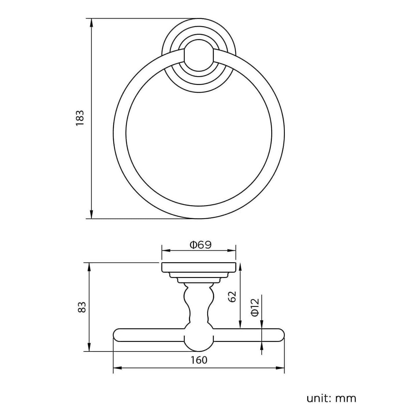 Traditional Wall Mounted Round Towel Ring Holder - Chrome