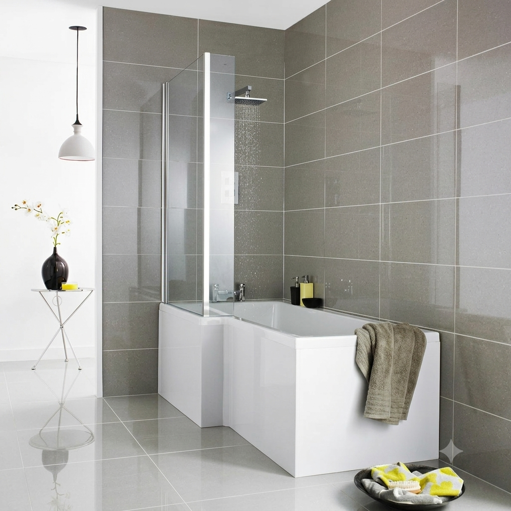 Kudos PVC Square Shower Bath End Panel - 700mm x 540mm - Gloss White