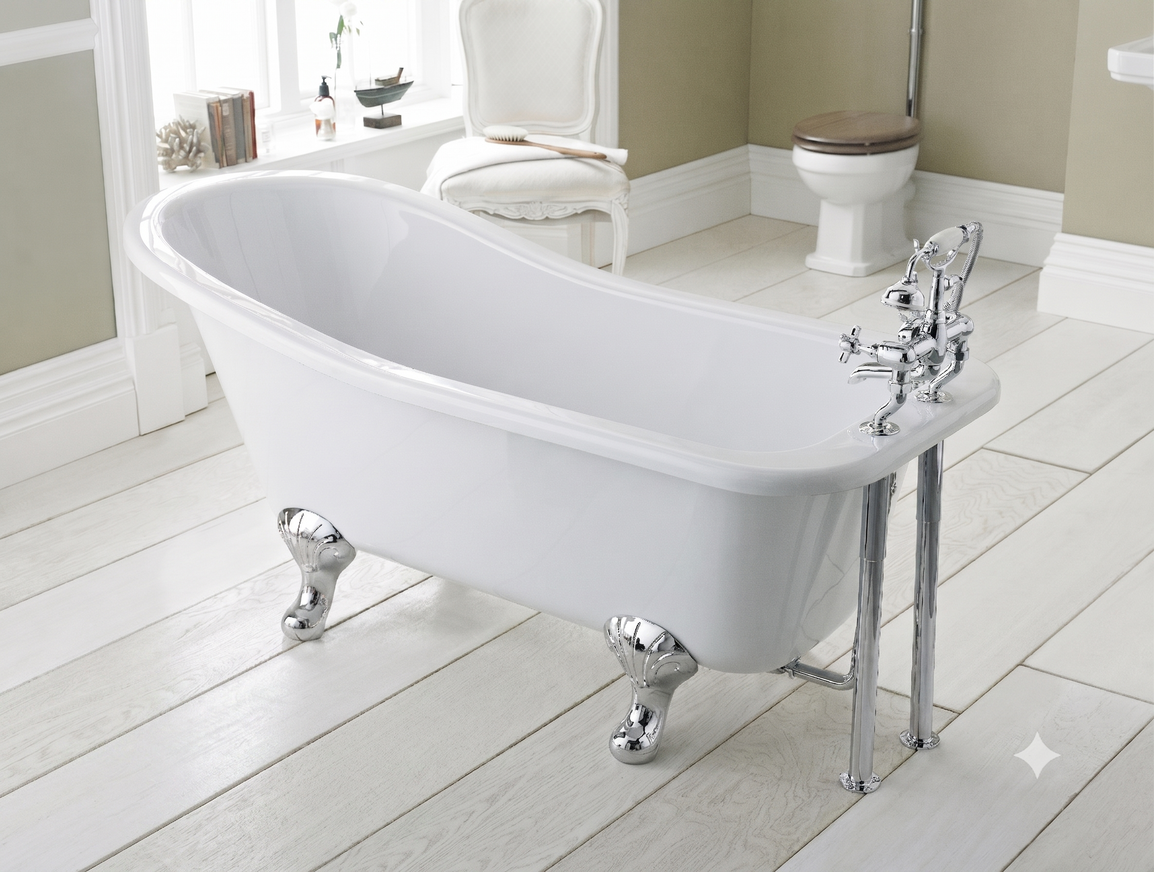 Horizon Freestanding Slipper Bath With Legs - White