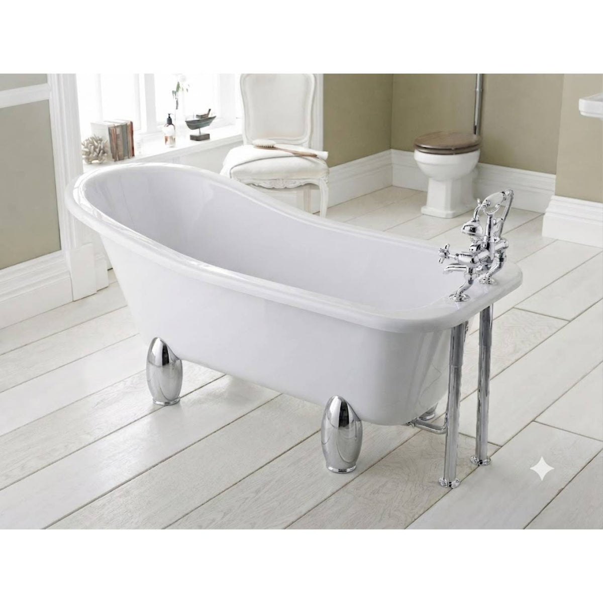Horizon Freestanding Slipper Bath With Legs - White