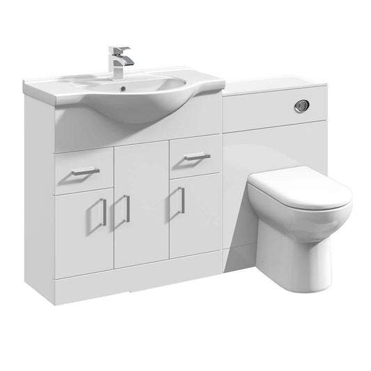 VeeBath Furniture > Combination Vanity Units 1250mm Linx White MDF Bathroom Vanity Unit Set with Toilet Pan
