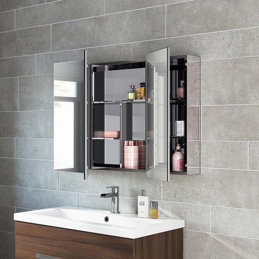 iBathUK Furniture > Mirrors Mirror Cabinet 3 Doors Storage Unit Stainless Steel 600 x 900mm
