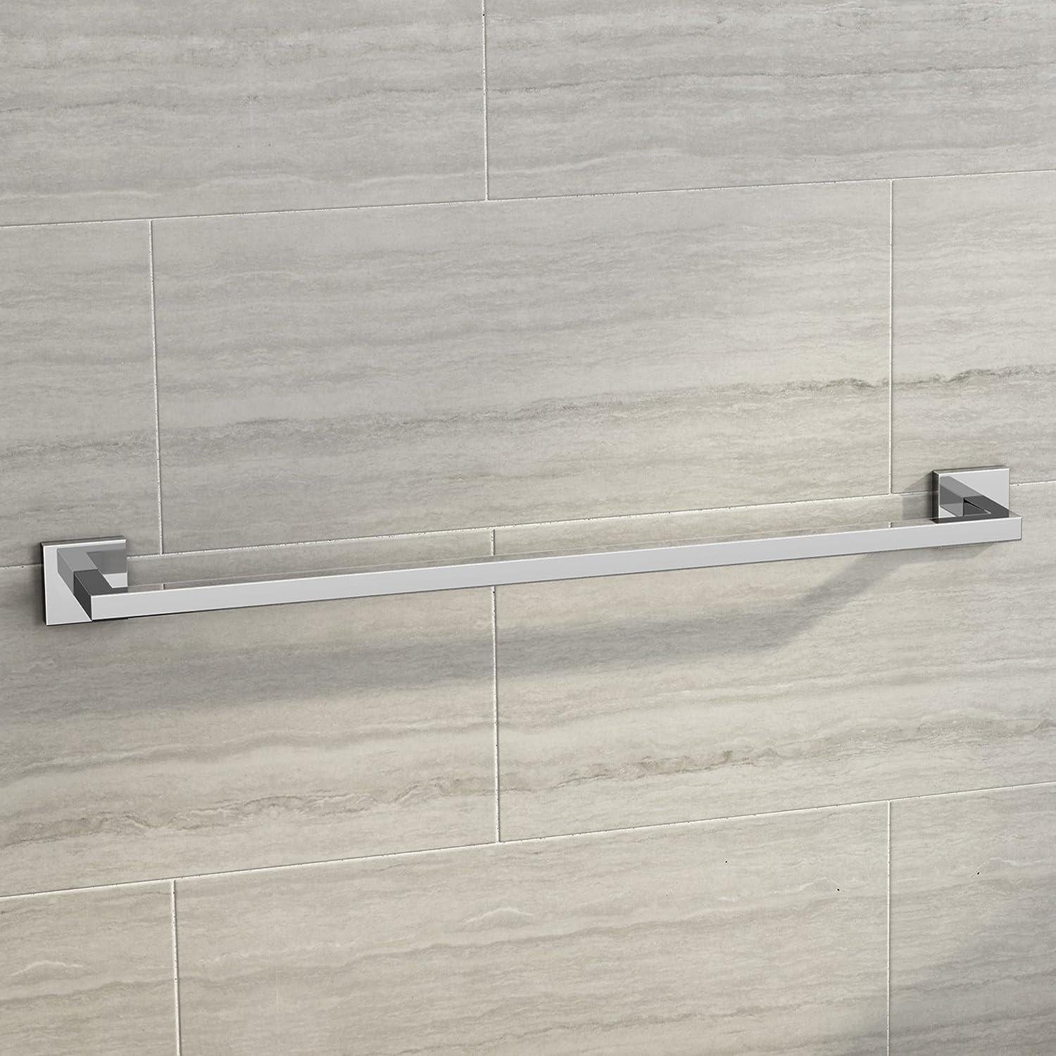iBathUK Modern Towel Rail Bar Wall Mounted Square Bathroom Accessory Chrome