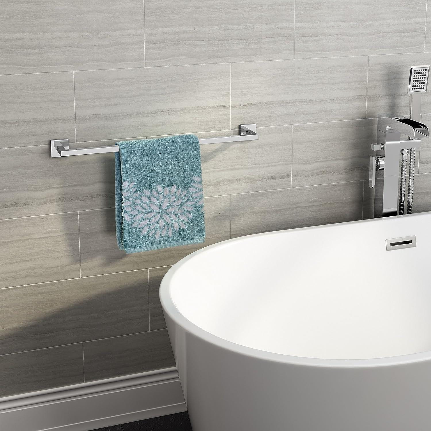 iBathUK Modern Towel Rail Bar Wall Mounted Square Bathroom Accessory Chrome