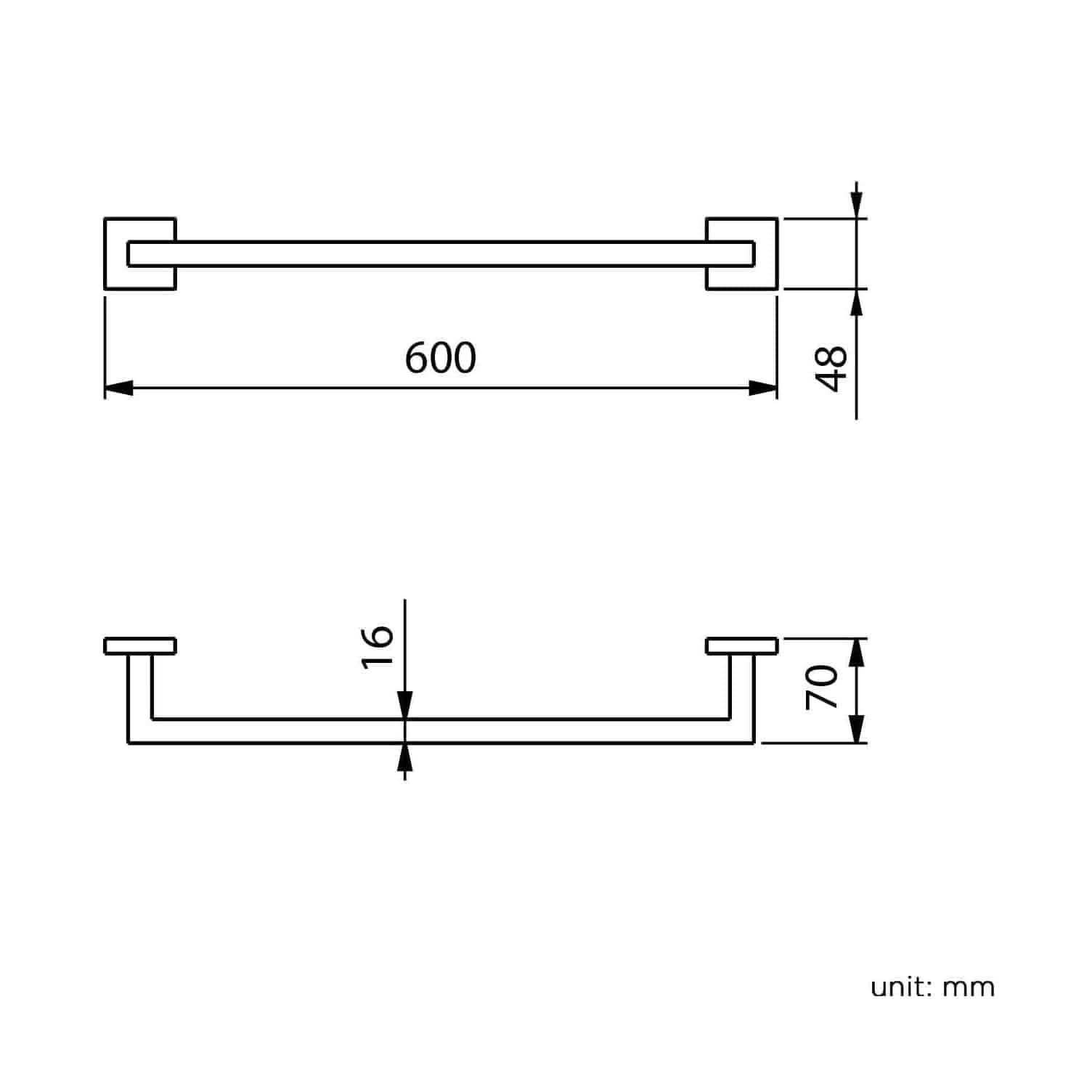 Modern Wall Mounted Square Towel Rail Bar - Chrome