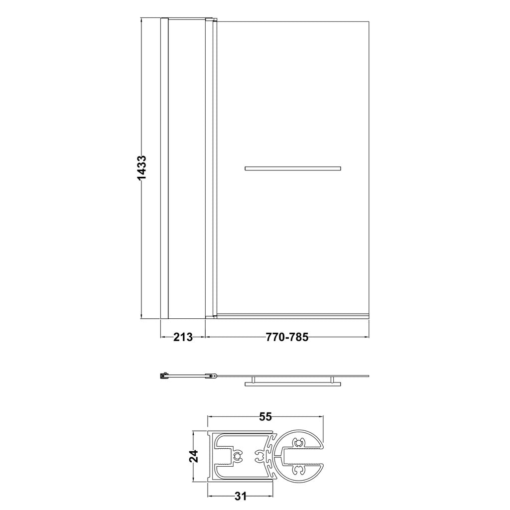 Select 6mm Glass Square Bath Screen with Fixed Return Panel and Towel Rail - 1433mm x 998mm - Chrome