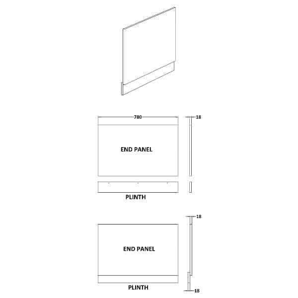 Nuie Bath Panels,Nuie,Bath Accessories Nuie 800mm Straight Shower Bath End Panel With Plinth