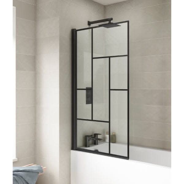 Nuie Bath Screens,Nuie,Bath Accessories Nuie Abstract Framed Shower Bath Screen - Matt Black
