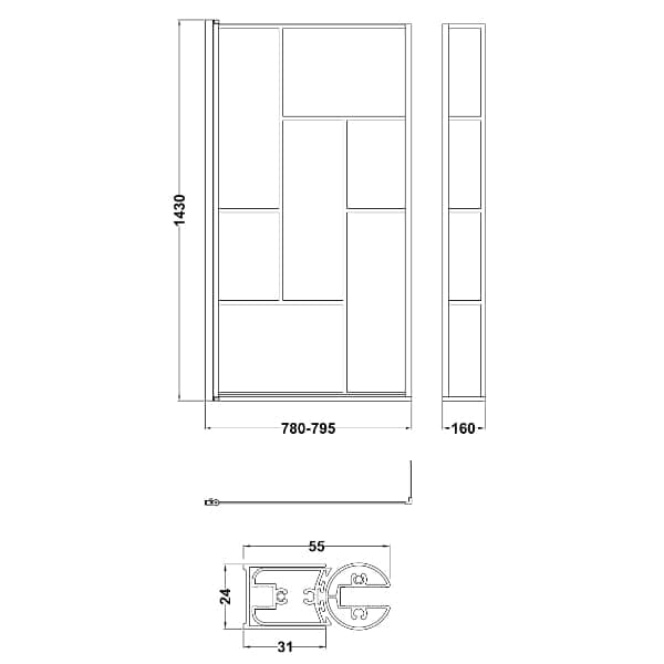 Nuie Bath Screens,Nuie,Bath Accessories Nuie Abstract Framed Shower Bath Screen - Matt Black