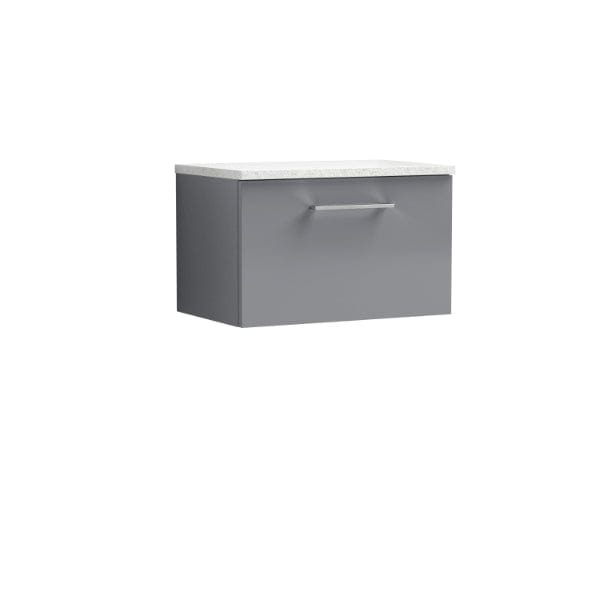 Nuie Wall Hung Vanity Units,Modern Vanity Units,Basins With Wall Hung Vanity Units,Nuie Cloud Grey / Sparkling White Worktop Nuie Arno 1 Drawer Wall Hung Vanity Unit 600mm Wide