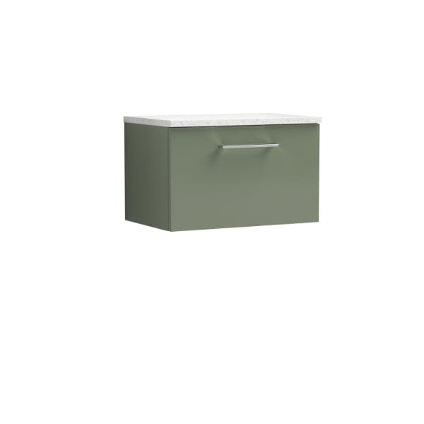 Nuie Wall Hung Vanity Units,Modern Vanity Units,Basins With Wall Hung Vanity Units,Nuie Satin Green / Sparkling White Worktop Nuie Arno 1 Drawer Wall Hung Vanity Unit 600mm Wide