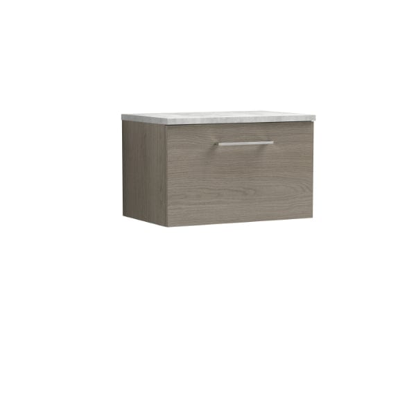 Nuie Wall Hung Vanity Units,Modern Vanity Units,Basins With Wall Hung Vanity Units,Nuie Solace Oak / Sparkling White Worktop Nuie Arno 1 Drawer Wall Hung Vanity Unit 600mm Wide