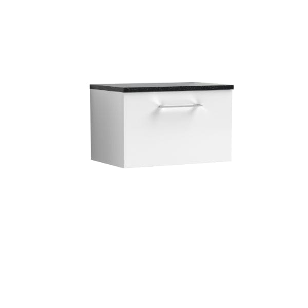 Nuie Wall Hung Vanity Units,Modern Vanity Units,Basins With Wall Hung Vanity Units,Nuie Gloss White / Sparkling Black Worktop Nuie Arno 1 Drawer Wall Hung Vanity Unit 600mm Wide