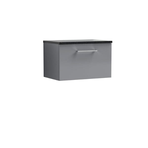 Nuie Wall Hung Vanity Units,Modern Vanity Units,Basins With Wall Hung Vanity Units,Nuie Cloud Grey / Sparkling Black Worktop Nuie Arno 1 Drawer Wall Hung Vanity Unit 600mm Wide
