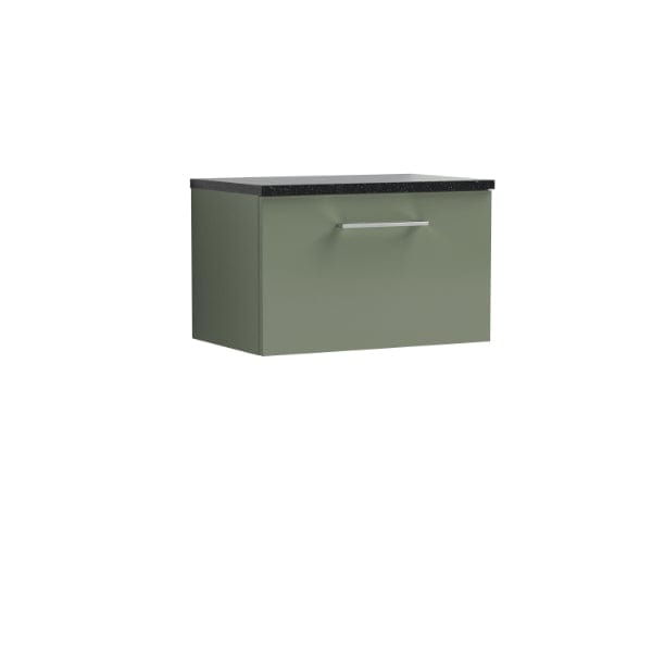 Nuie Wall Hung Vanity Units,Modern Vanity Units,Basins With Wall Hung Vanity Units,Nuie Satin Green / Sparkling Black Worktop Nuie Arno 1 Drawer Wall Hung Vanity Unit 600mm Wide