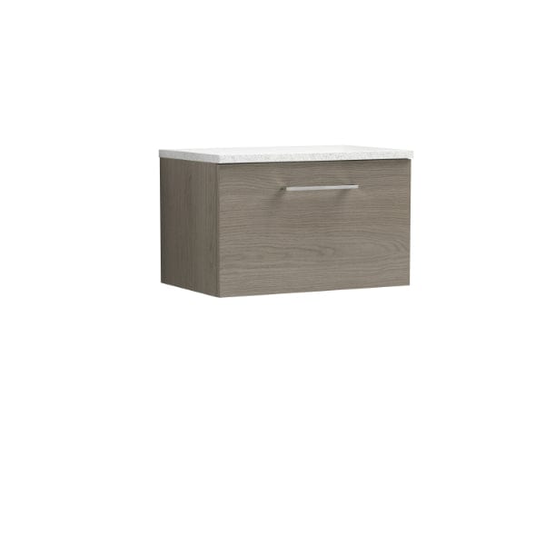 Nuie Wall Hung Vanity Units,Modern Vanity Units,Basins With Wall Hung Vanity Units,Nuie Solace Oak / Sparkling Black Worktop Nuie Arno 1 Drawer Wall Hung Vanity Unit 600mm Wide