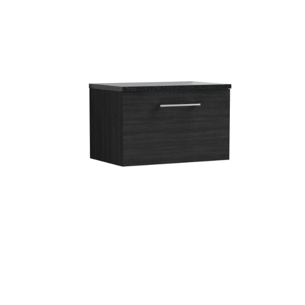 Nuie Wall Hung Vanity Units,Modern Vanity Units,Basins With Wall Hung Vanity Units,Nuie Charcoal Black / Sparkling Black Worktop Nuie Arno 1 Drawer Wall Hung Vanity Unit 600mm Wide