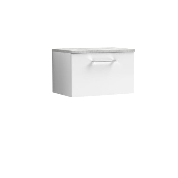 Nuie Wall Hung Vanity Units,Modern Vanity Units,Basins With Wall Hung Vanity Units,Nuie Gloss White / Bellato Grey Worktop Nuie Arno 1 Drawer Wall Hung Vanity Unit 600mm Wide