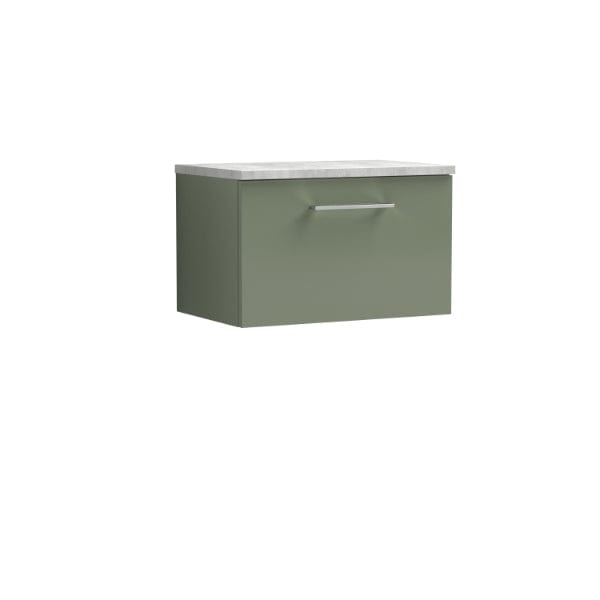 Nuie Wall Hung Vanity Units,Modern Vanity Units,Basins With Wall Hung Vanity Units,Nuie Satin Green / Bellato Grey Worktop Nuie Arno 1 Drawer Wall Hung Vanity Unit 600mm Wide