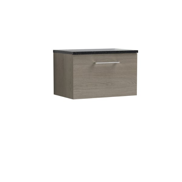 Nuie Wall Hung Vanity Units,Modern Vanity Units,Basins With Wall Hung Vanity Units,Nuie Solace Oak / Bellato Grey Worktop Nuie Arno 1 Drawer Wall Hung Vanity Unit 600mm Wide