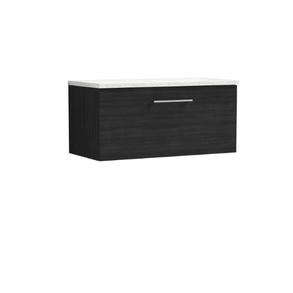 Nuie Wall Hung Vanity Units,Modern Vanity Units,Basins With Wall Hung Vanity Units,Nuie Charcoal Black / Sparkling White Worktop Nuie Arno 1 Drawer Wall Hung Vanity Unit 800mm Wide