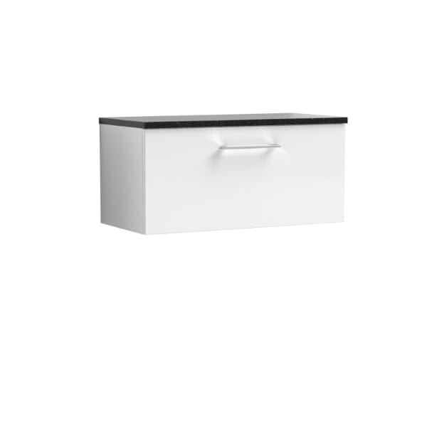 Nuie Wall Hung Vanity Units,Modern Vanity Units,Basins With Wall Hung Vanity Units,Nuie Gloss White / Sparkling Black Worktop Nuie Arno 1 Drawer Wall Hung Vanity Unit 800mm Wide