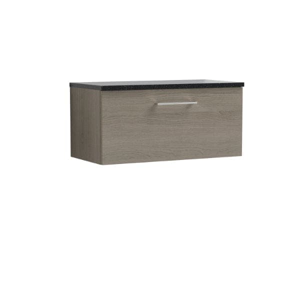 Nuie Wall Hung Vanity Units,Modern Vanity Units,Basins With Wall Hung Vanity Units,Nuie Solace Oak / Sparkling Black Worktop Nuie Arno 1 Drawer Wall Hung Vanity Unit 800mm Wide