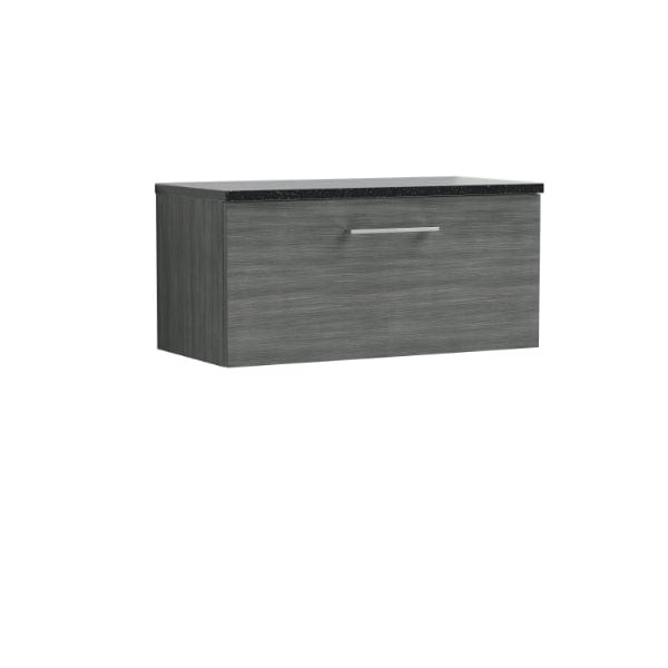 Nuie Wall Hung Vanity Units,Modern Vanity Units,Basins With Wall Hung Vanity Units,Nuie Anthracite / Sparkling Black Worktop Nuie Arno 1 Drawer Wall Hung Vanity Unit 800mm Wide