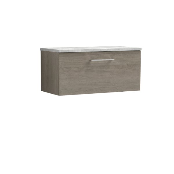 Nuie Wall Hung Vanity Units,Modern Vanity Units,Basins With Wall Hung Vanity Units,Nuie Solace Oak / Bellato Grey Worktop Nuie Arno 1 Drawer Wall Hung Vanity Unit 800mm Wide