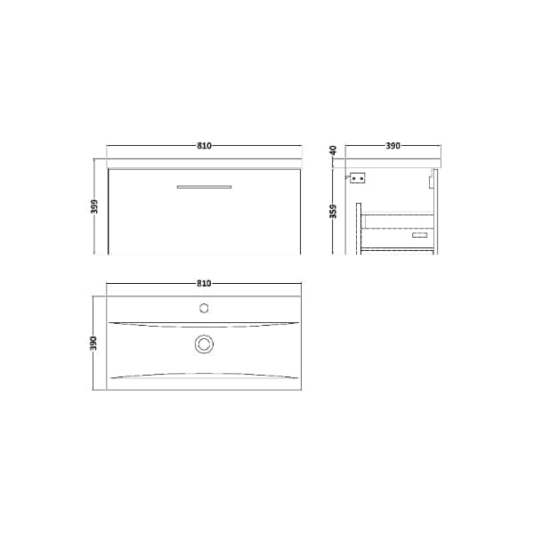 Nuie Wall Hung Vanity Units,Modern Vanity Units,Basins With Wall Hung Vanity Units,Nuie Nuie Arno 1 Drawer Wall Hung Vanity Unit With Basin-1 800mm Wide