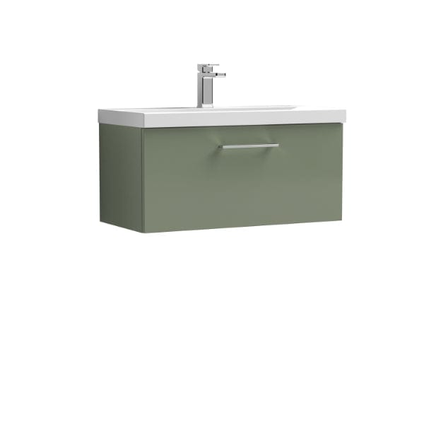 Nuie Wall Hung Vanity Units,Modern Vanity Units,Basins With Wall Hung Vanity Units,Nuie Satin Green Nuie Arno 1 Drawer Wall Hung Vanity Unit With Basin-1 800mm Wide