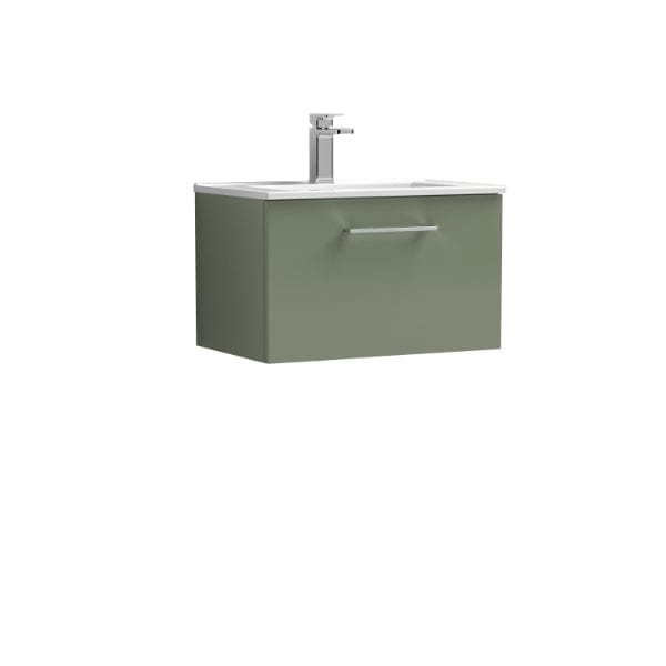 Nuie Wall Hung Vanity Units,Modern Vanity Units,Basins With Wall Hung Vanity Units,Nuie Satin Green Nuie Arno 1 Drawer Wall Hung Vanity Unit With Basin-2 600mm Wide