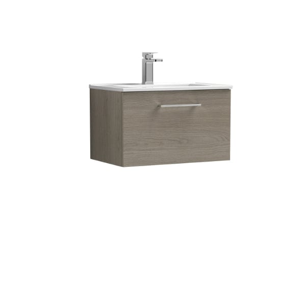 Nuie Wall Hung Vanity Units,Modern Vanity Units,Basins With Wall Hung Vanity Units,Nuie Solace Oak Nuie Arno 1 Drawer Wall Hung Vanity Unit With Basin-2 600mm Wide