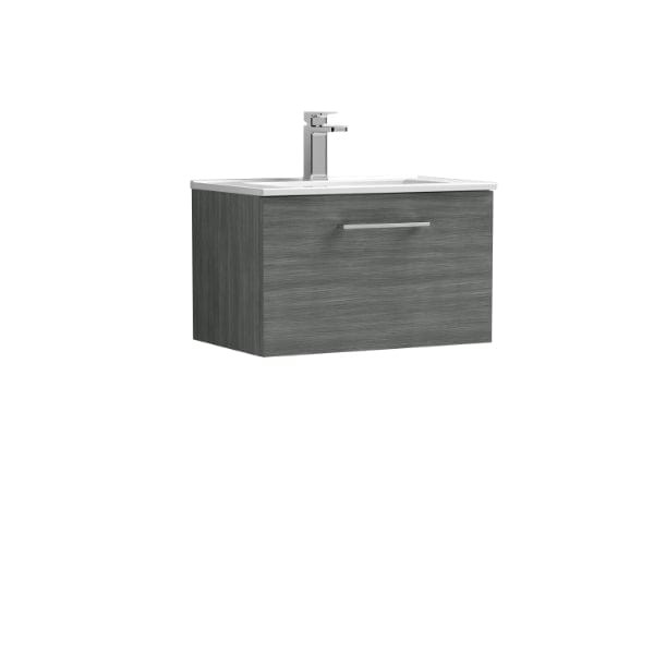 Nuie Wall Hung Vanity Units,Modern Vanity Units,Basins With Wall Hung Vanity Units,Nuie Anthracite Nuie Arno 1 Drawer Wall Hung Vanity Unit With Basin-2 600mm Wide
