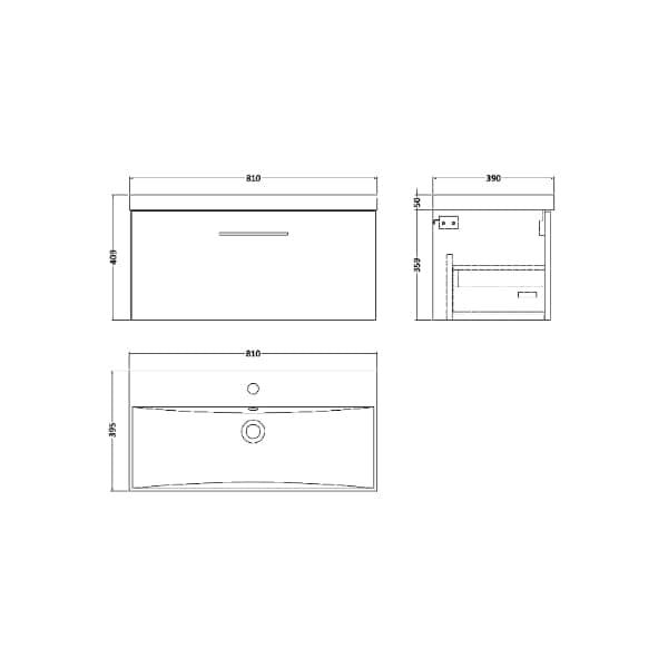 Nuie Wall Hung Vanity Units,Modern Vanity Units,Basins With Wall Hung Vanity Units,Nuie Nuie Arno 1 Drawer Wall Hung Vanity Unit With Basin-3 800mm Wide
