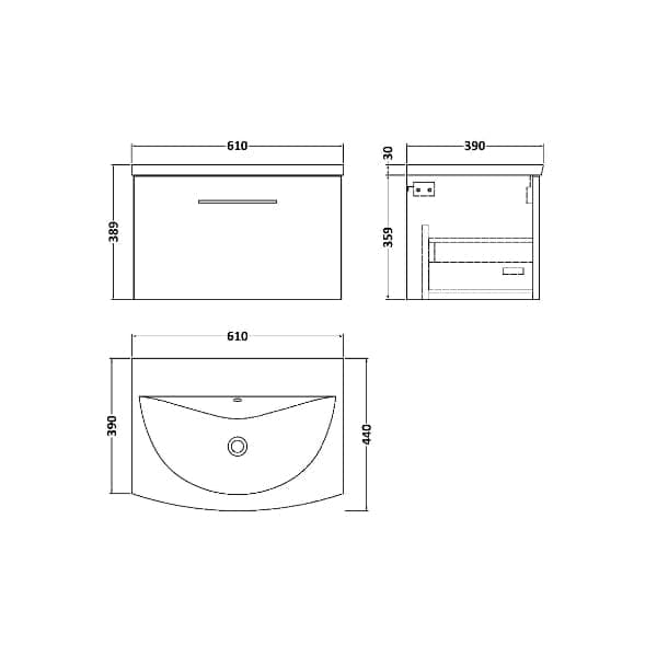 Nuie Wall Hung Vanity Units,Modern Vanity Units,Basins With Wall Hung Vanity Units,Nuie Nuie Arno 1 Drawer Wall Hung Vanity Unit With Basin-4 600mm Wide