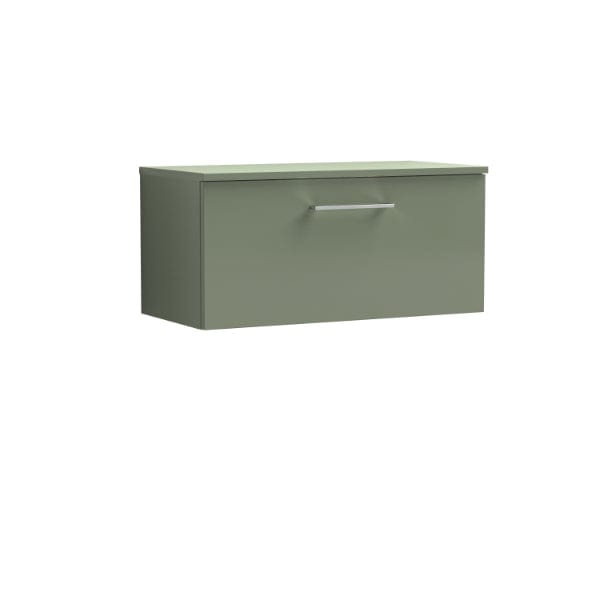 Nuie Wall Hung Vanity Units,Modern Vanity Units,Basins With Wall Hung Vanity Units,Nuie Satin Green Nuie Arno 1 Drawer Wall Hung Vanity Unit With Worktop 800mm Wide