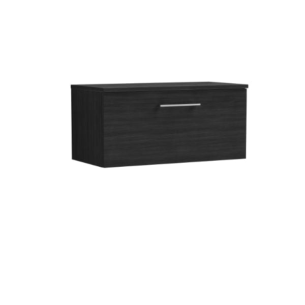 Nuie Wall Hung Vanity Units,Modern Vanity Units,Basins With Wall Hung Vanity Units,Nuie Charcoal Black Nuie Arno 1 Drawer Wall Hung Vanity Unit With Worktop 800mm Wide