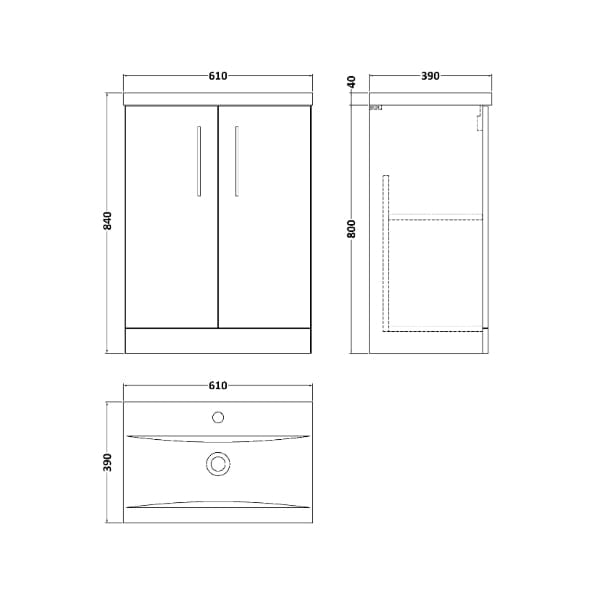 Nuie Floor Standing Vanity Units,Modern Vanity Units,Basins With Floor Standing Vanity Units,Nuie Nuie Arno 2 Door Floorstanding Vanity Unit With Basin-1 600mm Wide
