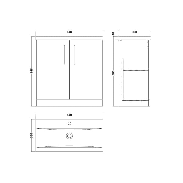 Nuie Floor Standing Vanity Units,Modern Vanity Units,Basins With Floor Standing Vanity Units,Nuie Nuie Arno 2 Door Floorstanding Vanity Unit With Basin-1 800mm Wide