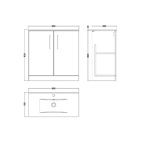 Nuie Floor Standing Vanity Units,Modern Vanity Units,Basins With Floor Standing Vanity Units,Nuie Nuie Arno 2 Door Floorstanding Vanity Unit With Basin-2 800mm Wide